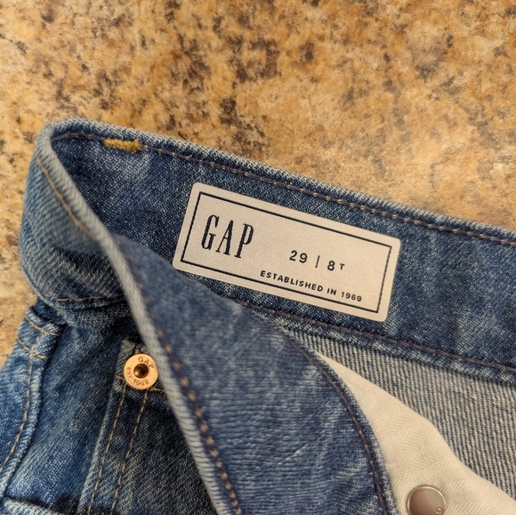 GAP Women’s Denim Midi Skirt Tall 29/8T High Rise Raw Hem 100% Cotton Button Fly - Picture 8 of 8